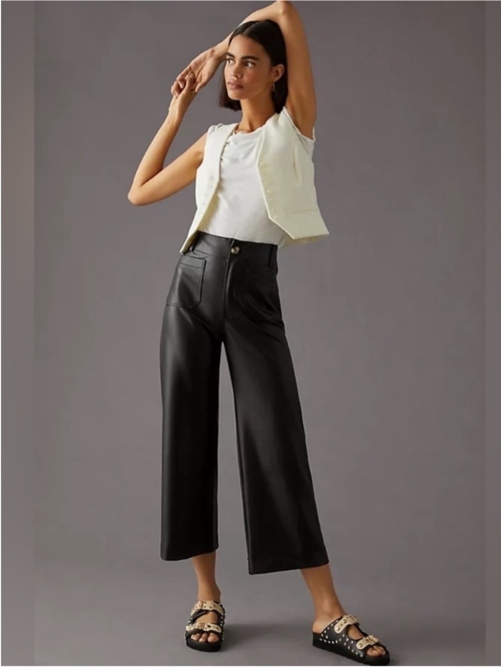 Anthropologie Colette Faux Leather Crop Wide-Leg Pants by Maeve Sz 24